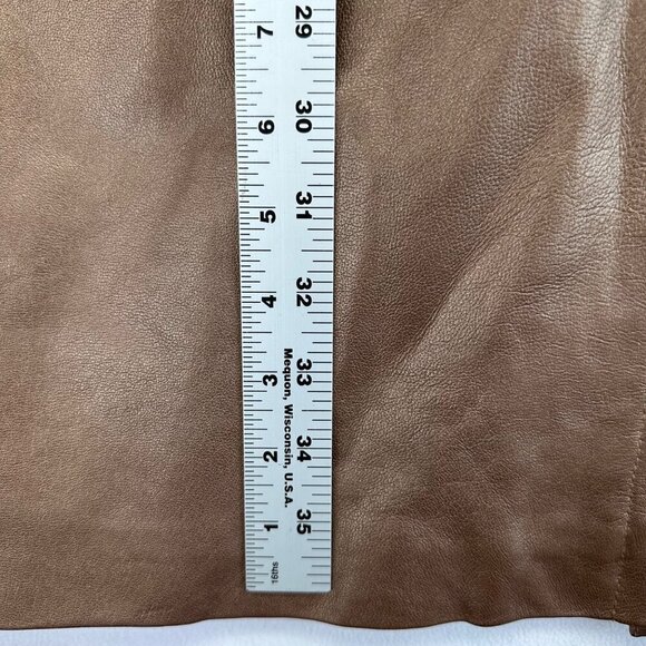 Express Vintage Leather Long Jacket Womens Size 13/14 Gold Bronze Waist Tie - Picture 14 of 16